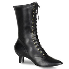 VIC120/B/PU Women's Old Fashioned Era Black Victorian Period Costume Calf Boots