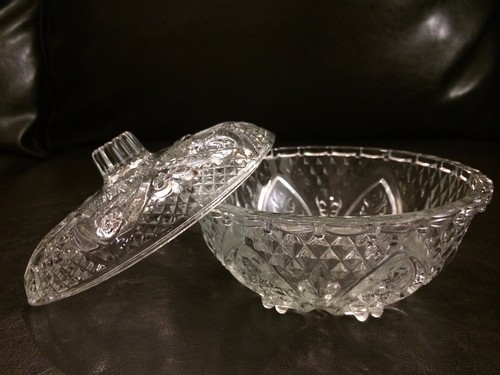 Vintage Clear Pressed Glass Hearts and Roses Indonesia Covered Candy Dish - Picture 2 of 7