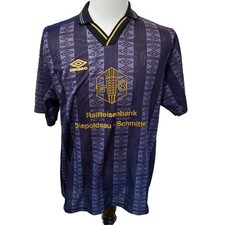 Vintage Umbro Raiffeisenbank Diepoldsau-Schmitter Swiss Soccer Jersey Navy