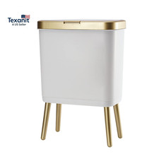 Bathroom Trash Can with Lid, Plastic Garbage Can with Legs, 4 Gallon Gold Trash