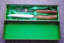 Jagdbesteck 2tlg. Hirschhorngriffe Original Karton M22,7 G19,5 Zahnung Sehr Gut 