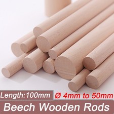 Ø 4mm to 50mm Beech x 100mm Wooden Dowling Rods, Craft Sticks Rods, Dowels DIY