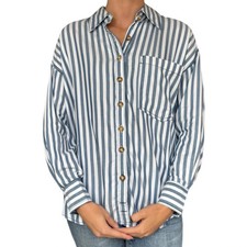 Blue Stripe Collared Button Down Long Sleeve Shirt