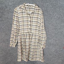 LOFT Womens Shirt Dress Large Multicolor Plaid Babydoll Button Front Long Sleeve