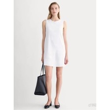 Everlane White Shift Dress in Stretch Linen Size 8 NWT Sleeveless Summer Pockets