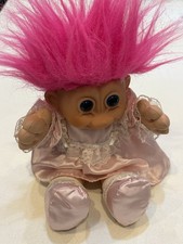 Vintage Russ Soft Body Troll Doll Figurine Pink Hair Dress Booties 12"