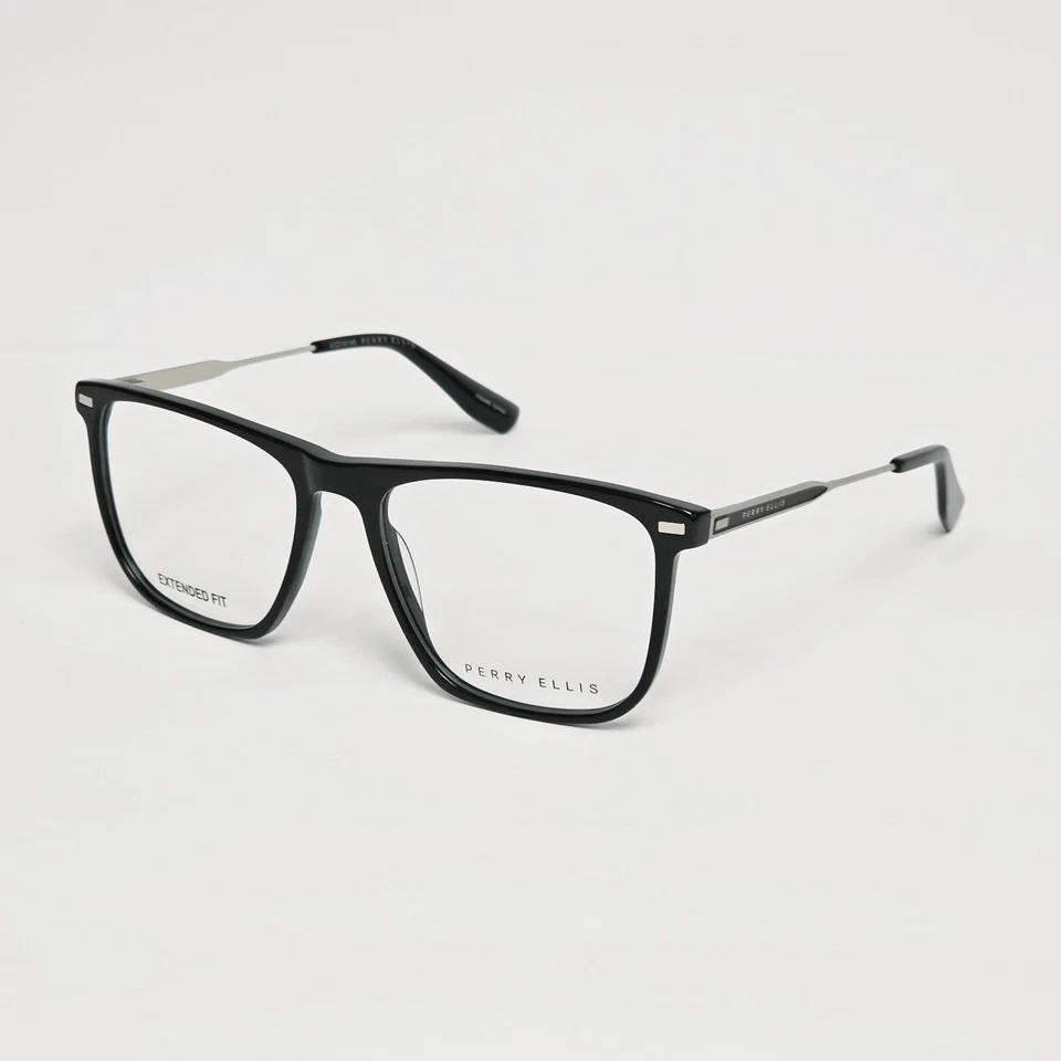 Gafas grandes rectangulares para hombre Perry Ellis PE 1351-1 en negro/plateado | 57 mm Foto 2 de 4