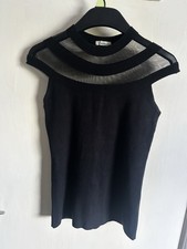 MOEWY Black Knit Top Mesh Illusion Neckline High Neck One Size Party Going Out