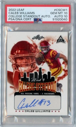 2022 Leaf Caleb Williams COLLEGE STANDOUT Rookie Auto #'D 43/96 PSA 10/10 POP 2