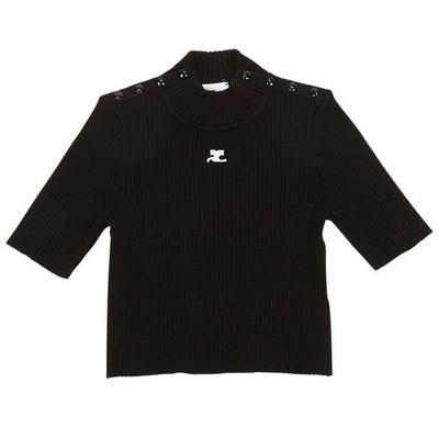 Courreges Damen Kurzpullover in Schwarz 323MPU071FI0001 96307075