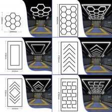 1-14 Grids Hexagon Garage Lights LED Honeycomb Light w/ Border 6000K for Garage
