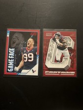 J.J. Watt 2 Card Lot 2018 Score Captains & 2020 Game Face Red Parallel Insert 
