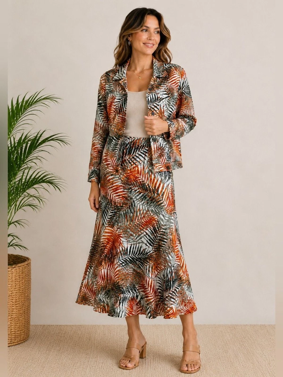 Chadwicks Tropical Palm Print 2 Piece Linen Blend Jacket Midi Skirt Set Sm 4
Opens in a new window o