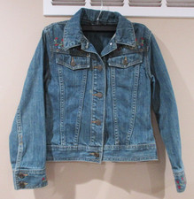 GAP Kids Girls Size Large 10 Floral Flower Embroidered Blue Denim Jean Jacket