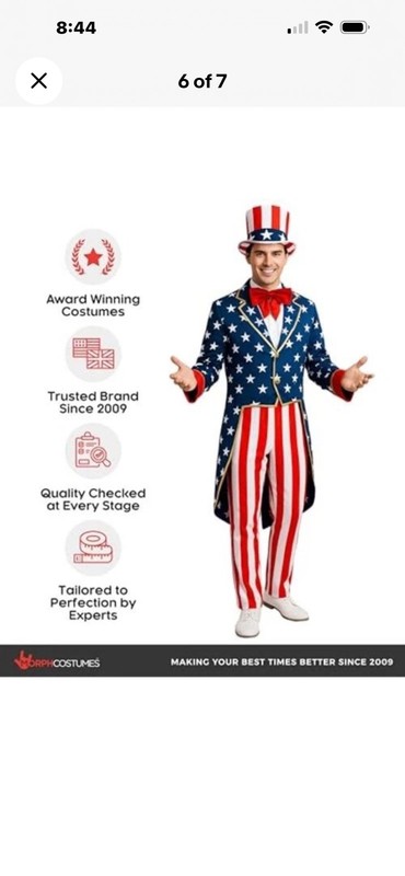 Uncle Sam Costume Adult, American Flag Suit Men, Uncle Sam Halloween Medium