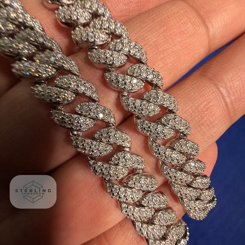 Moissanite 10mm 22" Miami Cuban Chain Iced Necklace 925 S.Silver Pass Testers - Picture 3 of 9