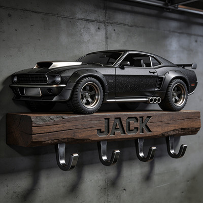 Personalized Car Key Holder Wooden Flat 2D Wall Hooks