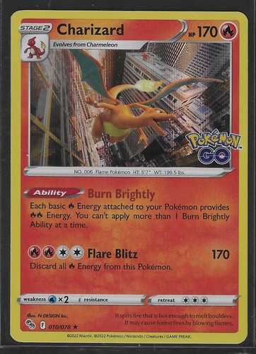 Pokemon GO Charizard 010/078 Holo Rare TCG Karte NM In Hand Near Mint - Bild 1 von 2