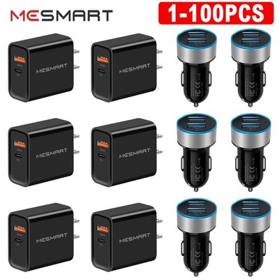 1-100x For iPhone 17 16 Lot USB+Type C US Home Wall Charger Dual USB Car Charger