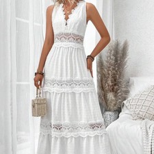 Women's Lace Stitching V-neck Sleeveless Sexy Summer Dress