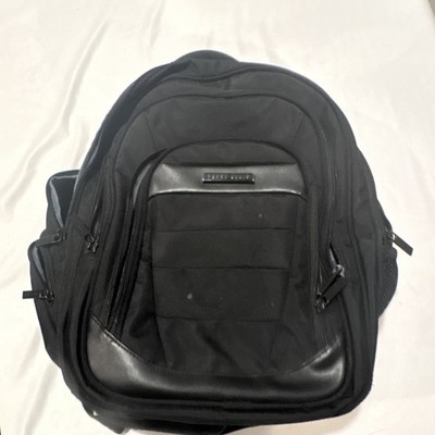 Perry Ellis Black Zip Closure Men's Backpack Solid Pattern Adjustable Strap