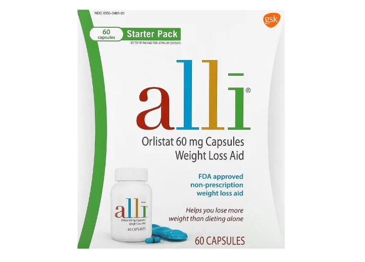 Alli, Orlistat, Hilfsmittel zur Gewichtsreduktion, Starterpaket, 60 mg, 60 Kapse