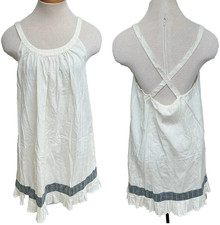 NEW Free People COTTON SZ L IVORY WHITE SUN DRESS ABOVE KNEE ADJ STRAPS