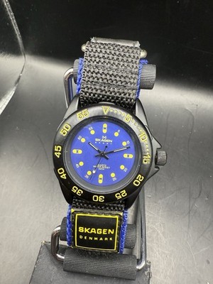 SKAGEN DENMARK SPORT MEN'S DIVER WATCH BLUE AND YELLOW CLEAN WORKS 40MM OG STRAP