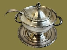 SERANCO EP ON C Georgian-style lidded sauce tureen on plate w. ladle-S. Africa