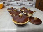 60's Vtg Hull USA Pottery Onion Soup Chowder Bean Stew Bowls (5 Bowls + 6 Lids)