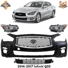 Front Bumper Cover Fascia & Grille Assembly Kit For 2014-2017 Infiniti Q50