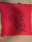 Martex Vintage Bright Pink Pillow with Beaded Black Flower, New no tags — photo 1