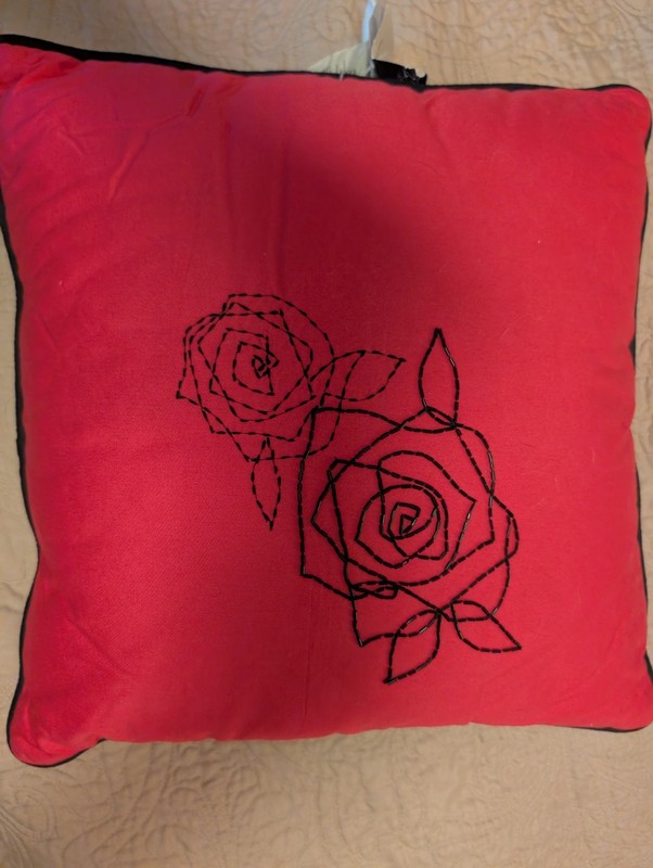 Martex Vintage Bright Pink Pillow with Beaded Black Flower, New no tags