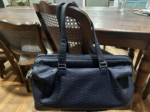 Tumi Signature Collection Duffle Bag Carry On Luggage Navy Blue Leather Trim