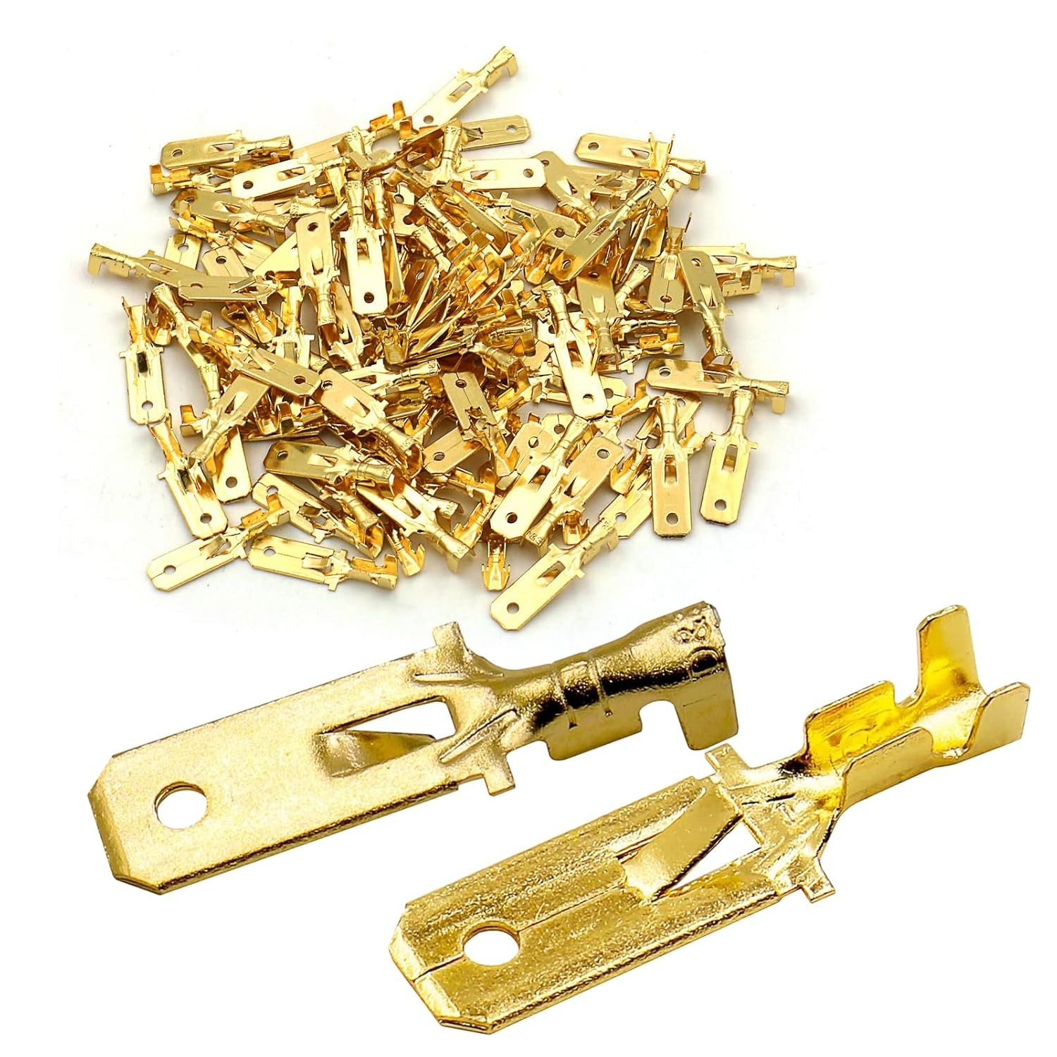 Baomain 1/4" Male Spade Quick Splice Crimp Terminals 6.3mm Gold 