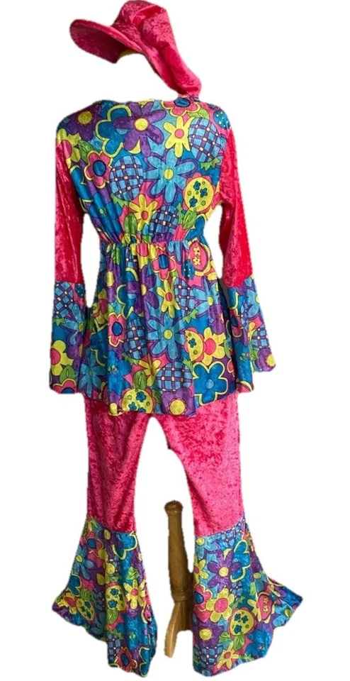 FATO HIPPIE chique anos 70 FLOWER POWER LRG rosa azul parte de baixo de sino CHAPÉU GROOVY G - Imagem 3 de 4