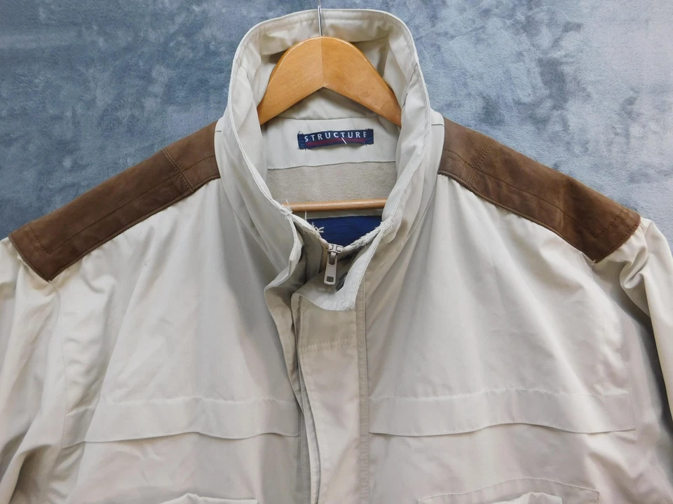 Vintage Structure Jacket Mens XL Suede Patches Utility Pockets Coat 90s - Image 2 of 4