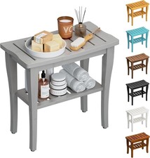 Bamboo Shower Bench Stool W/ Storage Shelf Waterproof Shower Chair Spa Bath Seat