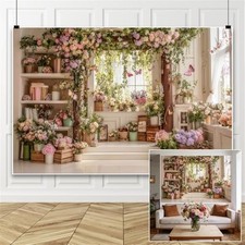 Vintage Flower Room Bookshelf Backdrop Spring Floral Photography 5x3ft