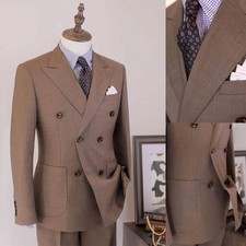 Business Men's Suits Peak Lapel Double Breasted Formal Regular Fit Wedding Groom