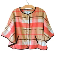 JANIE and JACK Plaid Cape Horse Trail Girls Size 7/8 Coral Camel Tan Poncho Prep