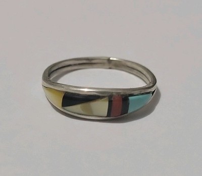 Vintage Zuni Sterling Türkis Einlage Ring Gestempelt KB ( K. Bell ?) Größe 5.5,