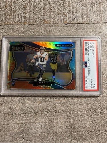 2024 Panini Select - Snapshots Bo Nix #17 Tie-Dye Prizm /25 (RC) PSA 8