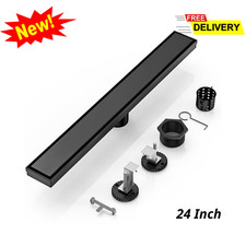24 Inch Linear Shower Drain Matte Black 304 Stainless Steel Tile Insert Bathroom