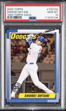 2025 TOPPS 1990 TOPPS BASEBALL GOLD #T90-100 SHOHEI OHTANI 15/50 PSA 10
