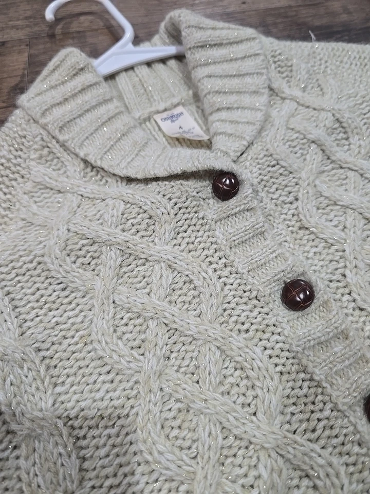 Oshkosh B’gosh Cable knit Girls Ivory Shimmer Long Sleeve Sweater - Image 2 of 4