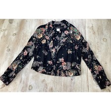 Vintage Carole Little Black Floral Paisley Rayon Gauze Cropped Jacket Size 10