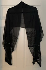 Cejon Sheer Black Sequin Wrap Scarf 19” X 72” Party Shawl