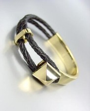 Black Leather Cord Bracelet with Gold-Tone Clasp — listing 3