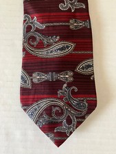 Henry Grethel Men's Necktie Tie Silk Maroon Red Stripe Gray Paisley Made in USA
